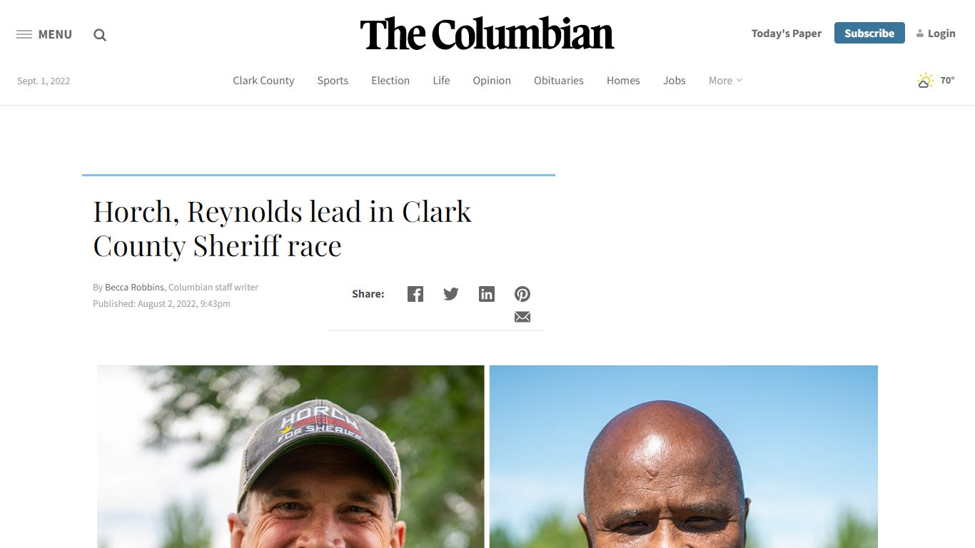 Horch, Reynolds lead in Clark County Sheriff race